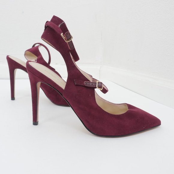 Marc Fisher Shoes - Marc Fisher Burgundy Suede Ankle Strap 4" Heel Pointed Toe Size 8 High Heel Shoe